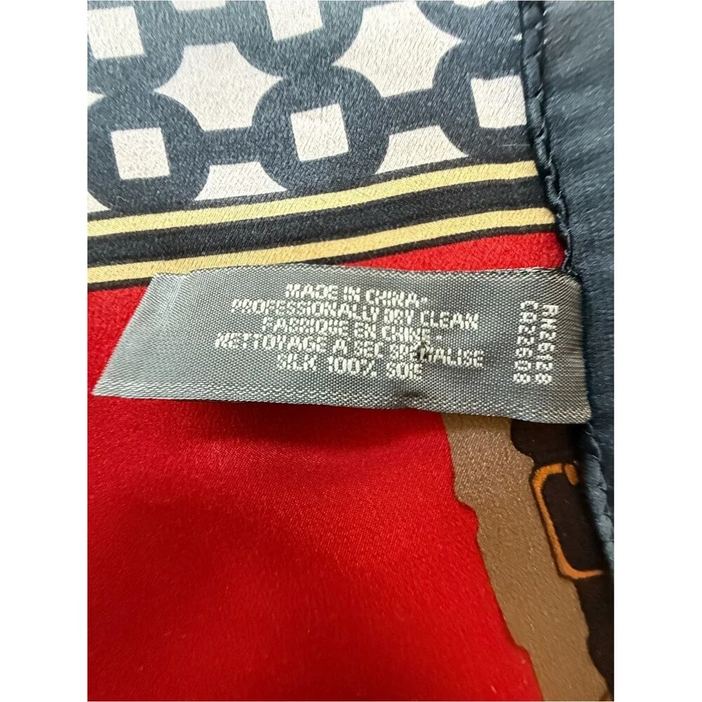 ECHO 100% Silk Equestrian Scarf 33” Red Navy Gold English Stirrup
